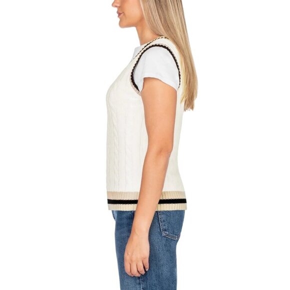 In Conversation Womens Cotton Sweater Vest Ivory Sleeveless Preppy - Picture 2 of 3